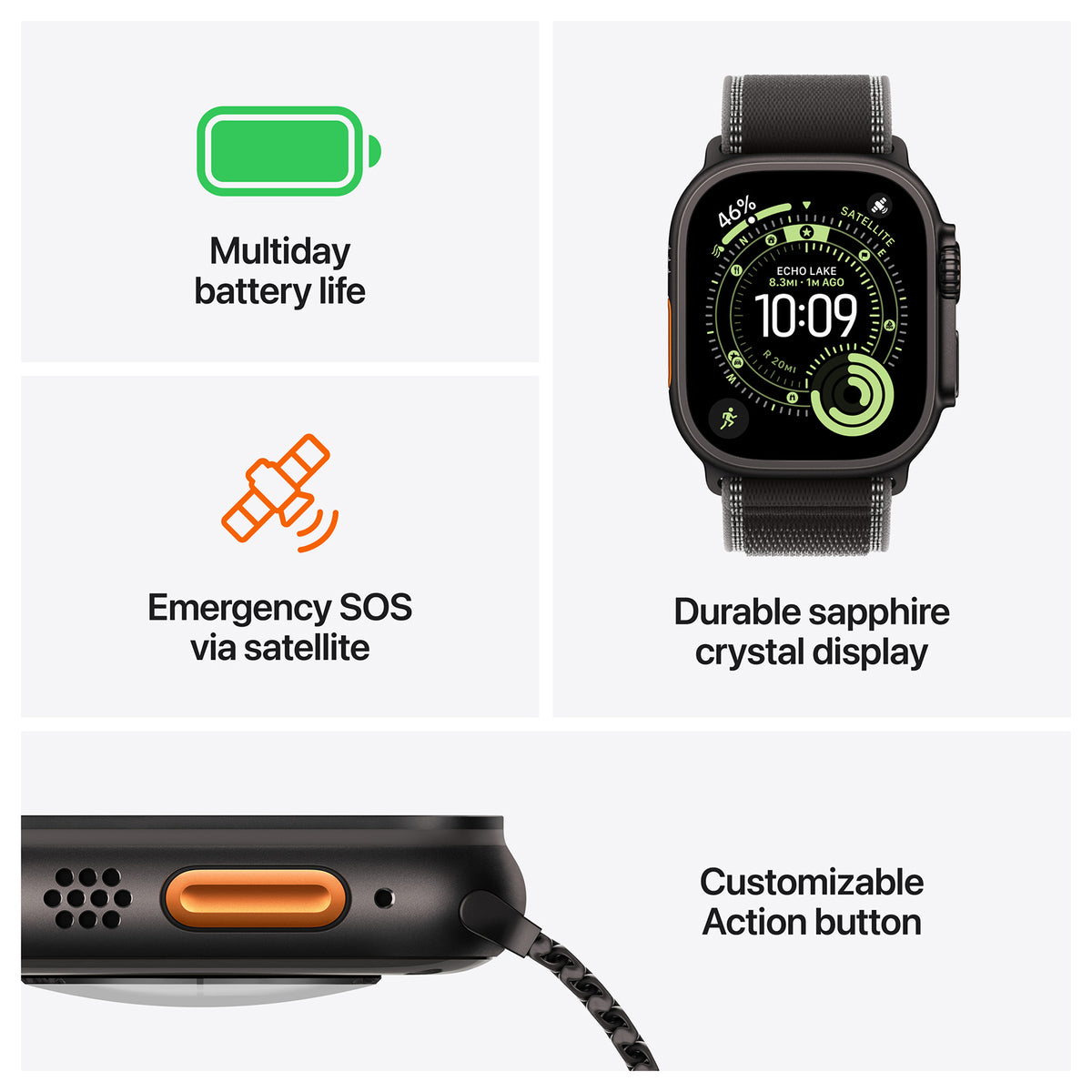 Apple Watch Ultra 3 5G Zwart - Ocean band Neongroen